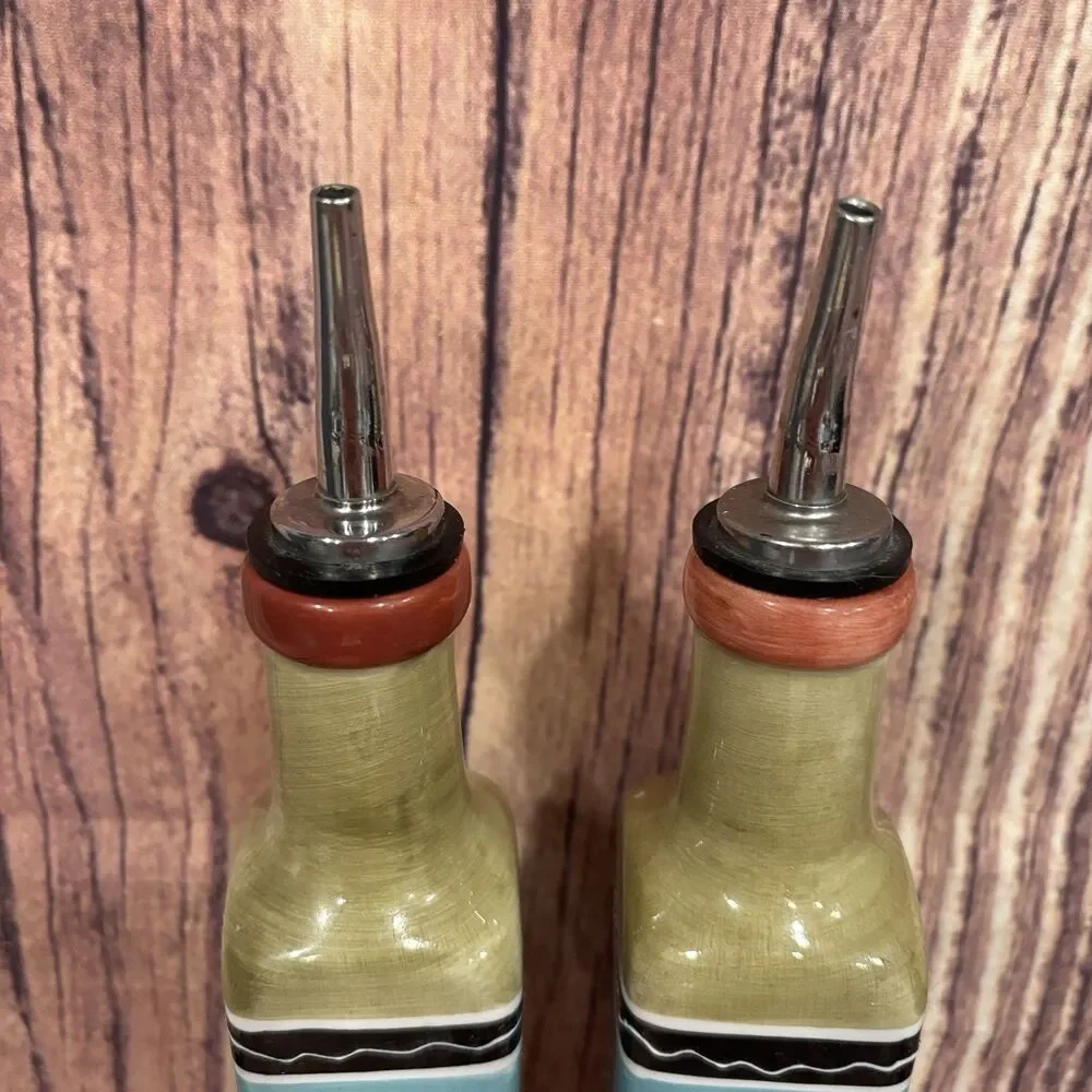 Hand Painted Ceramic Oil Vinegar Dispenser Salt Pepper Shaker Set